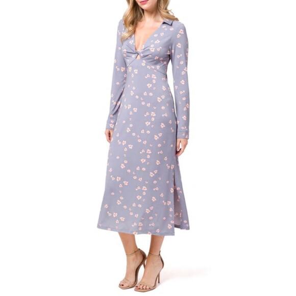 WAYF Remember Me Twist Detail Long Sleeve Cutout Midi Dress Size Small - Picture 1 of 9